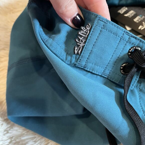 NWT Salt Life SLX-QD Teal Blue Men’s Swim Trunks Size 28 HYPDE Quick Dry - Picture 9 of 13